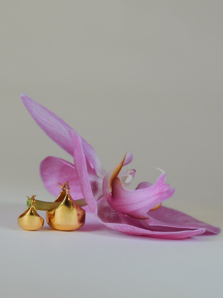 Nashira Arno Basket Sculptural Earring Gold Flower Editorial
