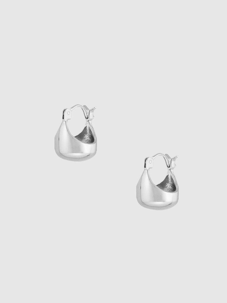 Sculptural basket hoop earrings silver main