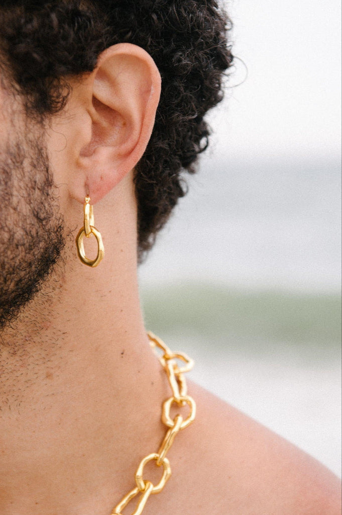 Drop earrings in a man